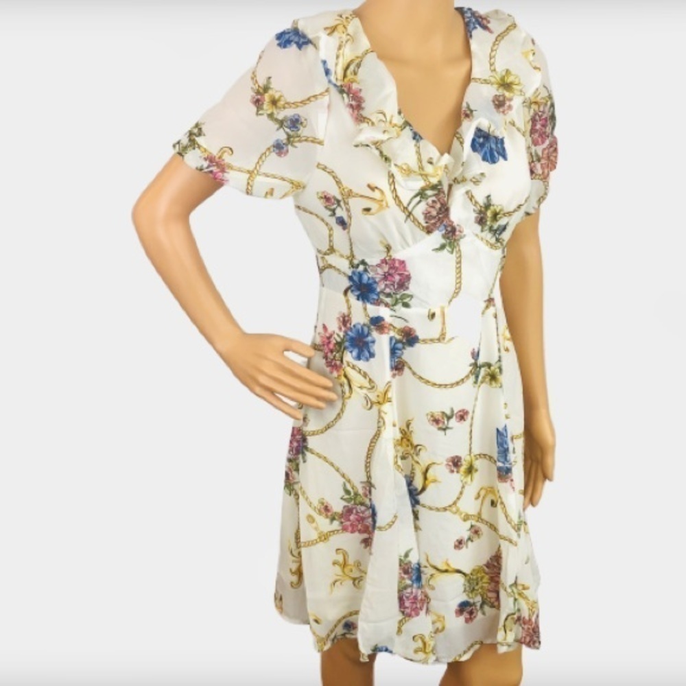 Available Boutique Floral Dress Empire Waist Puff Sleeves Large